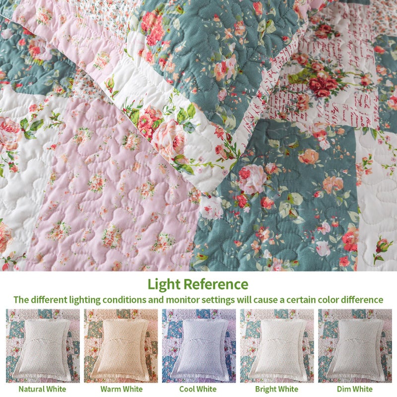 VAPUTAR Pink King Size Quilt Bedding Set - Gaeden Style King Size Bedspreads with Floral Pattern - Lightweight Farmhouse Cotton-Filled Quilts King Size for Bed Decorations  3 Pieces - Image 5
